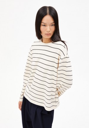 ARMEDANGELS MARYNAA FINE STRIPE Longsleeve Loose Fit made of Organic Cotton Mix Oatmilk-black | 8321964-QW