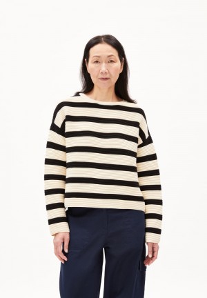 ARMEDANGELS MERINAA STRIPED Sweater Loose Fit made of Organic Cotton Oatmilk-black | 2975186-DG