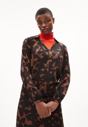 ARMEDANGELS MIUNAA ABSTRACT A Blouse Regular Fit made of LENZING™ ECOVERO™ Viscose Marron Foncé | 2436518-LA