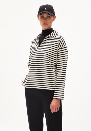 ARMEDANGELS NAIRAA STRIPE Sweatshirt Oversized Fit made of Organic Cotton Undyed-black | 5062179-QK