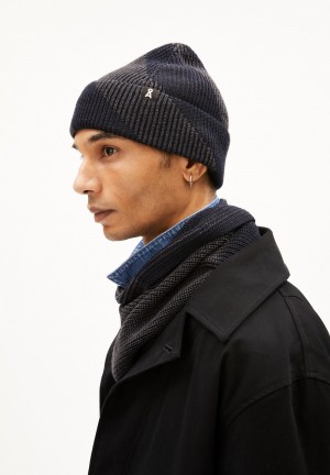ARMEDANGELS NILDAAO WOOL STRIPES Beanie made of Organic Cotton Night Sky Melange-steel Melange | 2965437-ZW