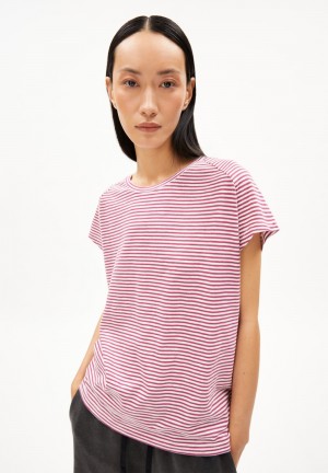 ARMEDANGELS ONELIAA LOVELY STRIPES T-Shirt Loose Fit made of Organic Cotton Crushed Berry-oatmilk | 3298761-DP