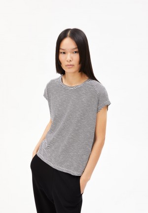 ARMEDANGELS ONELIAA LOVELY STRIPES T-Shirt Loose Fit made of Organic Cotton Black-oatmilk | 9504386-OI