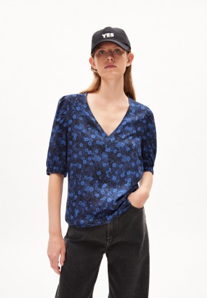 ARMEDANGELS SAARITA MILLES FLEURS Blouse Regular Fit made of LENZING™ ECOVERO™ Viscose Night Sky | 9204685-ZF