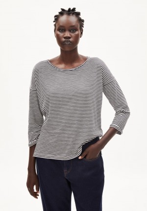 ARMEDANGELS SIANAA LOVELY STRIPES Longsleeve Oversized Fit made of Organic Cotton Black-oatmilk | 5263710-MC