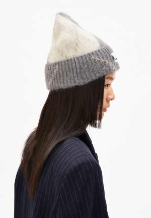 ARMEDANGELS SNOWAA ARGYLE Beanie made of Mohair Wool Mix Iron Cast-oatmilk | 5892701-NI