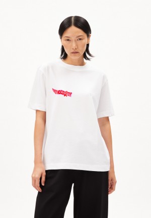 ARMEDANGELS TARJAA DEMOCRACY Heavyweight T-Shirt Loose Fit made of Organic Cotton Mix Blanche | 8057396-HO