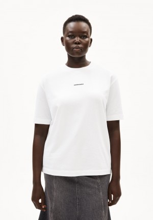 ARMEDANGELS TARJAA WORDMARK Heavyweight T-Shirt Loose Fit made of Organic Cotton Mix Blanche | 8592674-NF