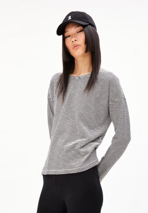 ARMEDANGELS XIANAA LOVELY STRIPES Longsleeve Oversized Fit made of Organic Cotton Black-oatmilk | 1025789-RE
