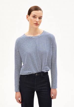 ARMEDANGELS XIANAA LOVELY STRIPES Longsleeve Oversized Fit made of Organic Cotton Faded Indigo-oatmilk | 2597803-WC